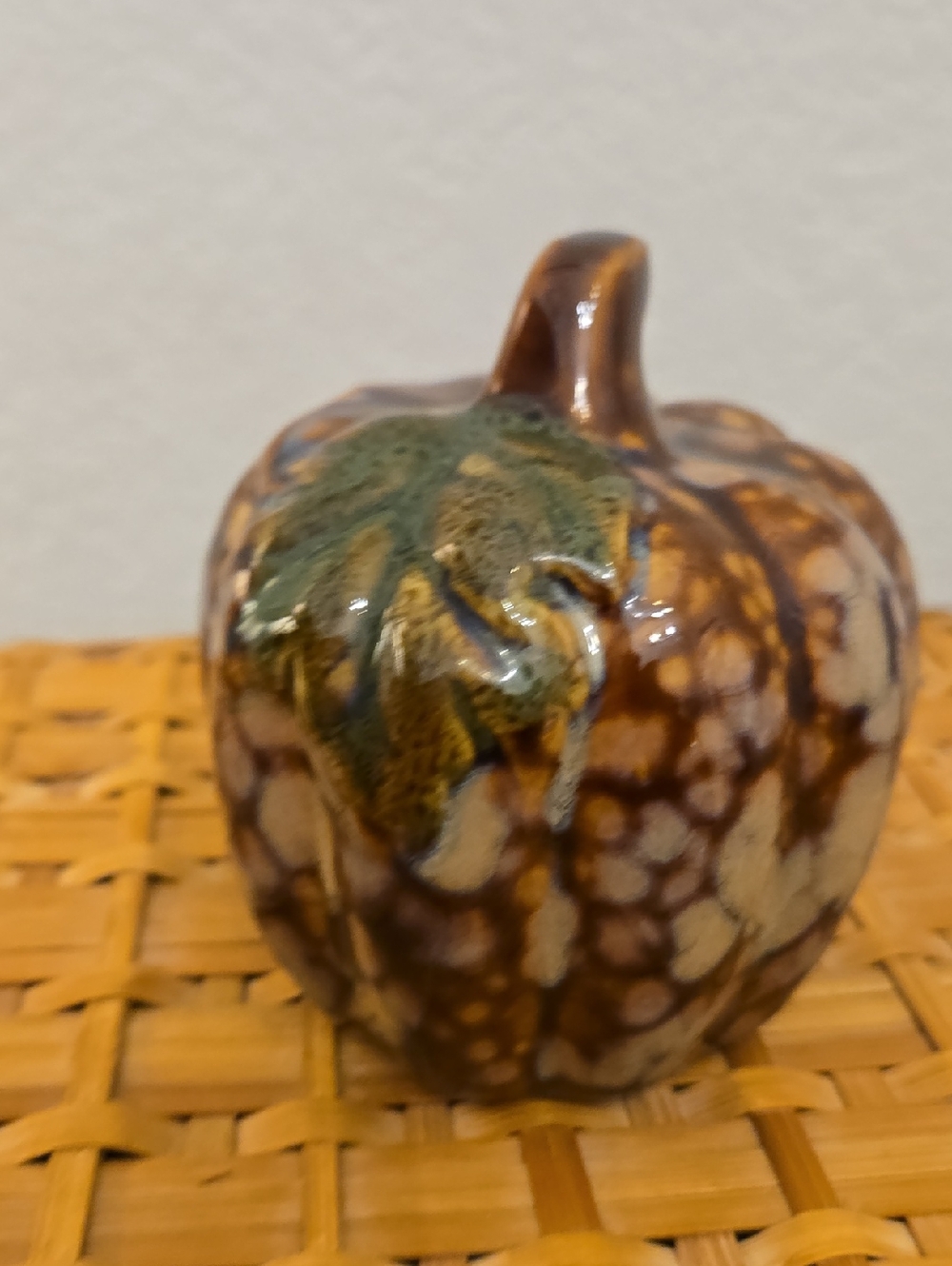 Handcrafted Ceramic Pumpkin Accent - Brown & Green
